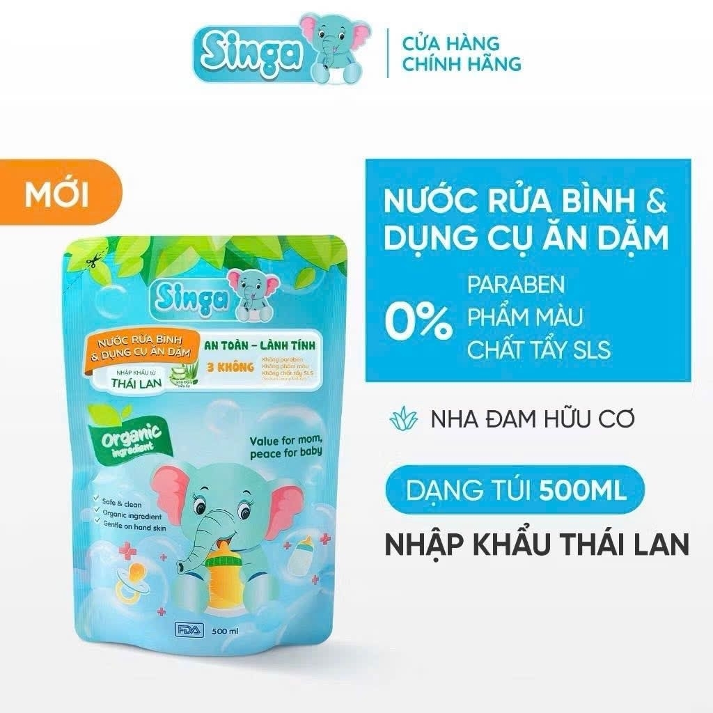 Combo 2 túi nước rửa bình sữa Singa.