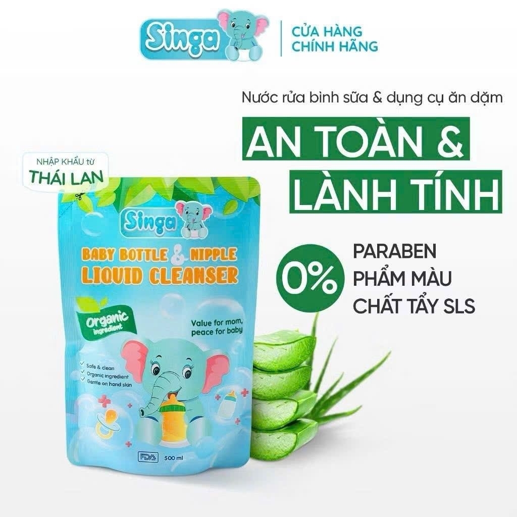 Combo 2 túi nước rửa bình sữa Singa.