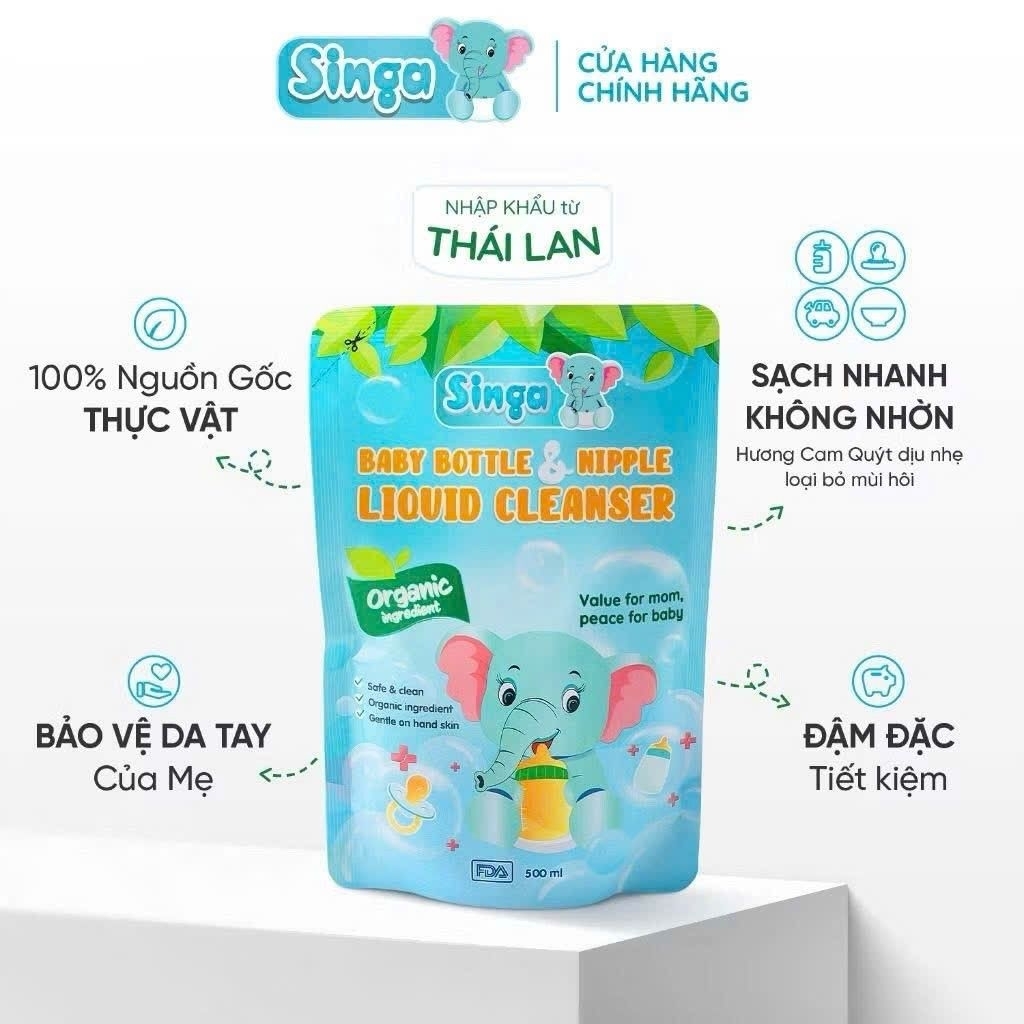 Combo 2 túi nước rửa bình sữa Singa.