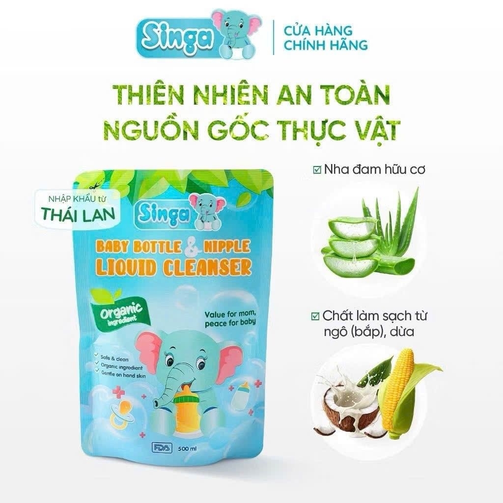 Combo 2 túi nước rửa bình sữa Singa.