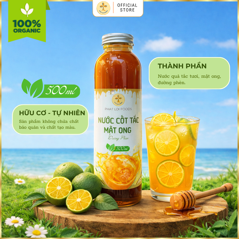 Nước Cốt Tắc Mật Ong Đường Phèn Nguyên Chất 500ml - Phat Loi Foods - Tắc Tươi Tự Nhiên