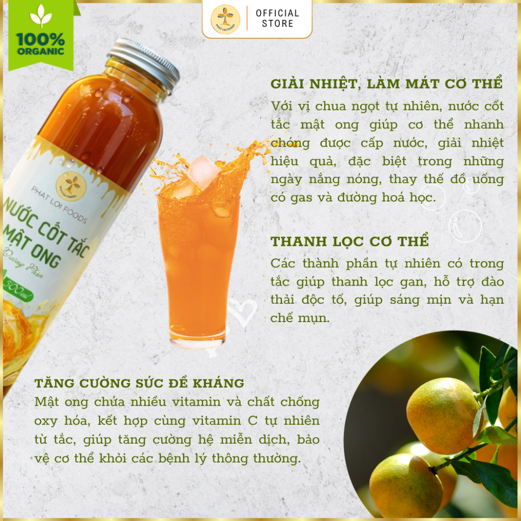 Nước Cốt Tắc Mật Ong Đường Phèn Nguyên Chất 500ml - Phat Loi Foods - Tắc Tươi Tự Nhiên