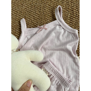 Bộ 2 dây cotton gân lụa bèo gấu siêu xinh cho bé gái