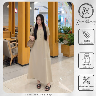 [ V9 ] Váy suông chun tay cúc dừa - Xuananhthomay