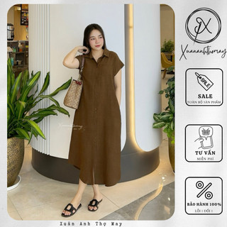 [ V8 ] Váy sơ mi vai xuôi vải linen - Xuananhthomay