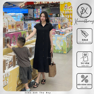 [ V8 ] Váy sơ mi vai xuôi vải linen - Xuananhthomay