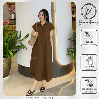 [ V8 ] Váy sơ mi vai xuôi vải linen - Xuananhthomay