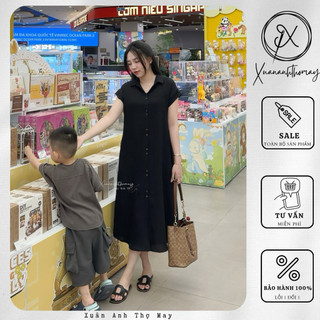 [ V8 ] Váy sơ mi vai xuôi vải linen - Xuananhthomay