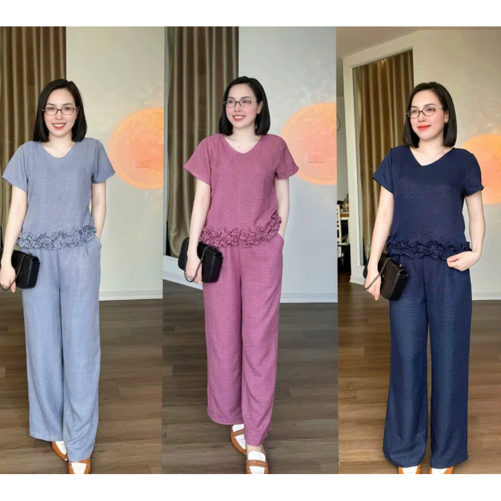 LU50- (DAEL MỞ BÁN) Sét bộ đũi viền bèo form suông rộng (40-60kg)