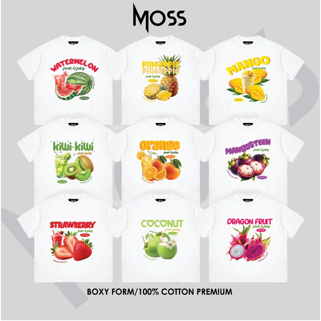 ( DEAL MỞ BÁN )MOSS.STU "BST FRESH & JUICY" ÁO THUN BOXY TRÁI CÂY MÙA HÈ - ÁO THUN BOXY ĐI BIỂN   -  COTTON 100% 260GSM
