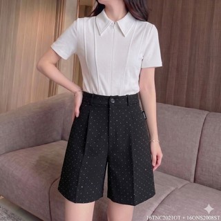 Quần Đùi Nữ 𝐂𝐂𝐇𝐀𝐓 Dáng Suông Lửng Lumi Cán Kim Tuyến Chất Liệu Tuytsi Cao Cấp 16ONS5003ST