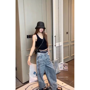 Quần jeans suông Wang 2 cạp băng cuốn