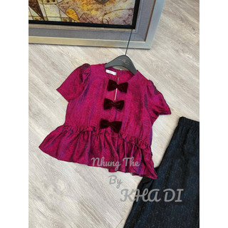 Sét áo lụa cộc tay 3 nơ nhung + quần xuông lụa (có tách lẻ)