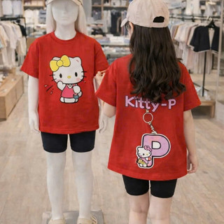 Bộ Quần Áo Bé Gái Mèo Hello Kitty Fom Rộng Cho Mẹ và Bé In Hình Siêu Cute Vải Thun Cotton Dày Dặn Co Giãn Tốt Sz 7-47kg