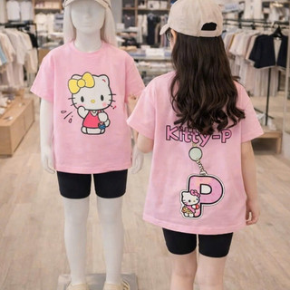 Bộ Quần Áo Bé Gái Mèo Hello Kitty Fom Rộng Cho Mẹ và Bé In Hình Siêu Cute Vải Thun Cotton Dày Dặn Co Giãn Tốt Sz 7-47kg