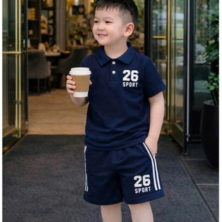 Set Bộ Bé Trai, Bộ Quần Áo Bé Trai Fom Rộng In Hình Thể Thao Cá Tính Chất Vải Poly Cá Sấu Dày Dặn Mềm Mịn Cho Bé 7-47kg