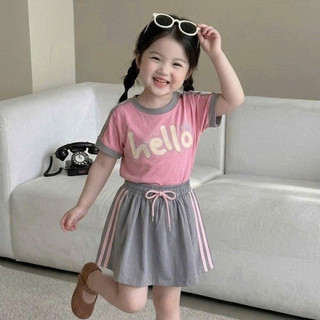 Bộ Bé Gái Mùa Hè, Bộ Quần Áo Bé Gái mẫu Alo, Hello dễ thương fom rộng chất vải cotton mềm mát cho bé 7-47kg