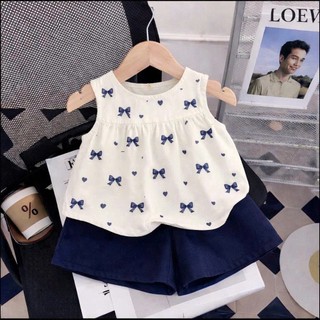 Bộ Bé Gái áo thun kèm quần nơ form rộng in hình cute chất vải cotton mềm mịn cho bé 7-47kg