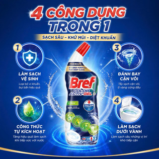 Tẩy bồn cầu Bref Đức 750ml Gel 4in1 sạch sâu, diệt khuẩn, đánh bay cặn vôi, làm sạch đường ống, khử mùi - thơm mát