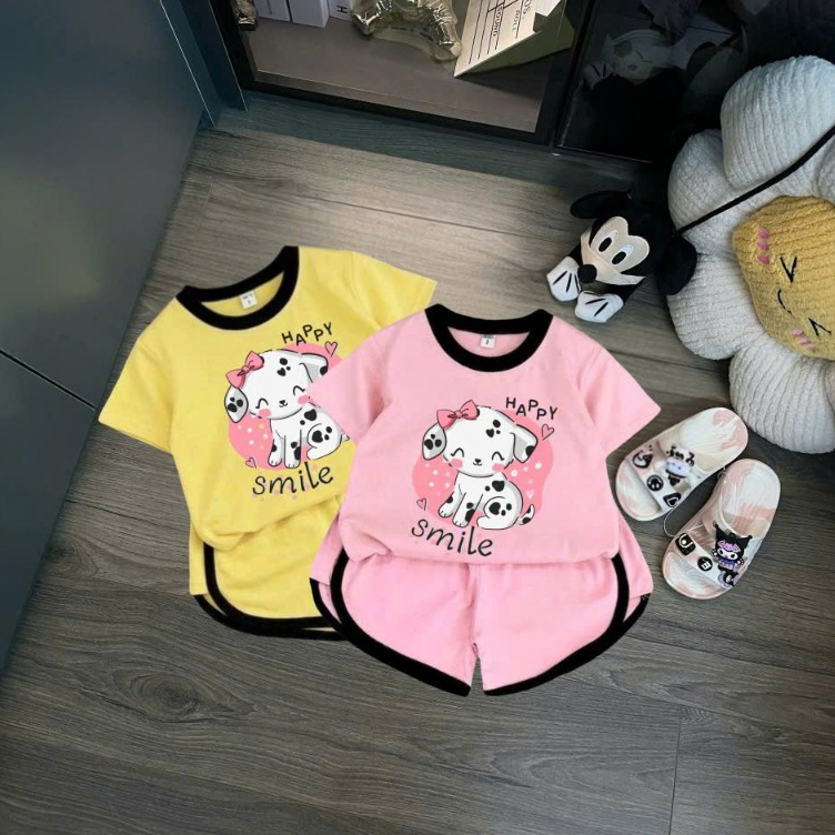 1-5 tuổi.Sét bộ quần áo xinh cho bé gái,áo in hình chú cún,chất vải cotton mềm mịn thấm hút mồ hôi.M81