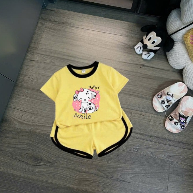 1-5 tuổi.Sét bộ quần áo xinh cho bé gái,áo in hình chú cún,chất vải cotton mềm mịn thấm hút mồ hôi.M81
