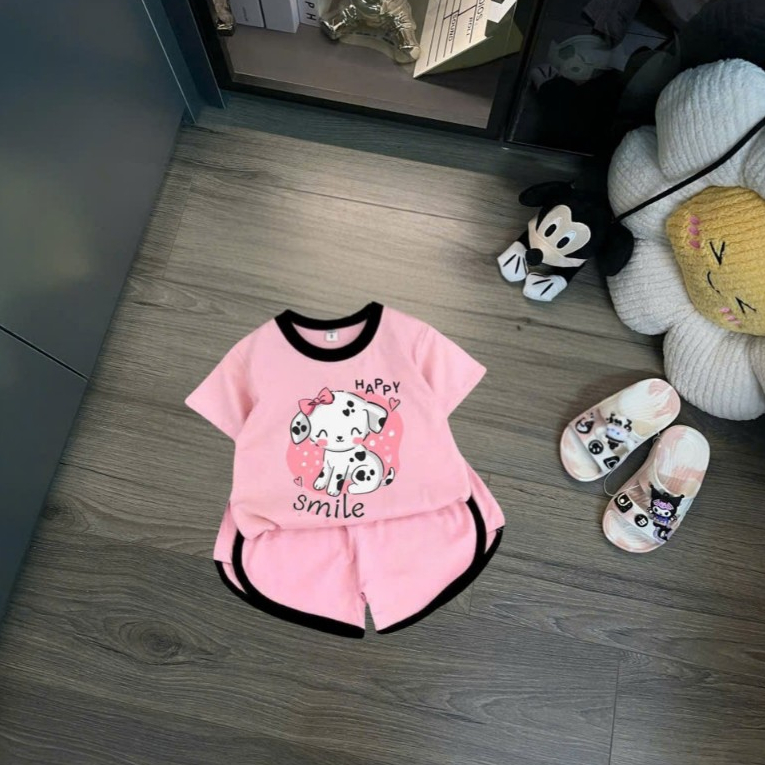 1-5 tuổi.Sét bộ quần áo xinh cho bé gái,áo in hình chú cún,chất vải cotton mềm mịn thấm hút mồ hôi.M81