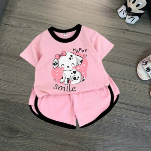 1-5 tuổi.Sét bộ quần áo xinh cho bé gái,áo in hình chú cún,chất vải cotton mềm mịn thấm hút mồ hôi.M81