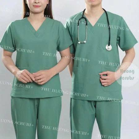 Bộ Scrubs cổ tim nhiều màu, chất vải cotton cao cấp, trẻ trung, thoáng mát, y tế, điều dưỡng