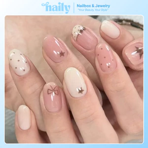 Nail Box 30 Móng Form Tròn Ngắn Họa Tiết Sao Nơ Phong Cách Y2K