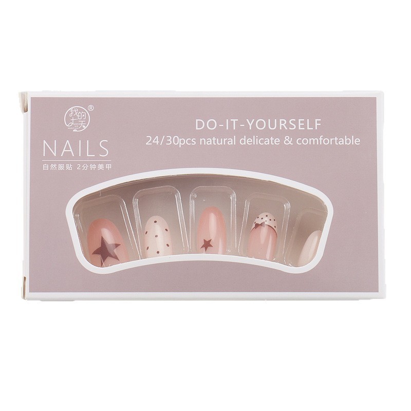 Nail Box 30 Móng Form Tròn Ngắn Họa Tiết Sao Nơ Phong Cách Y2K