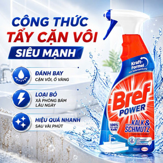 Chai Xịt Tẩy nhà tắm Bref Power 750ml Đức Tẩy Cặn Vôi Vách Kính Lavabo Vòi Nước Nhà Tắm Sáng Bóng - Gấu Eu Mart