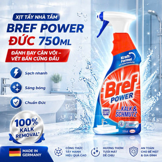 Chai Xịt Tẩy nhà tắm Bref Power 750ml Đức Tẩy Cặn Vôi Vách Kính Lavabo Vòi Nước Nhà Tắm Sáng Bóng - Gấu Eu Mart