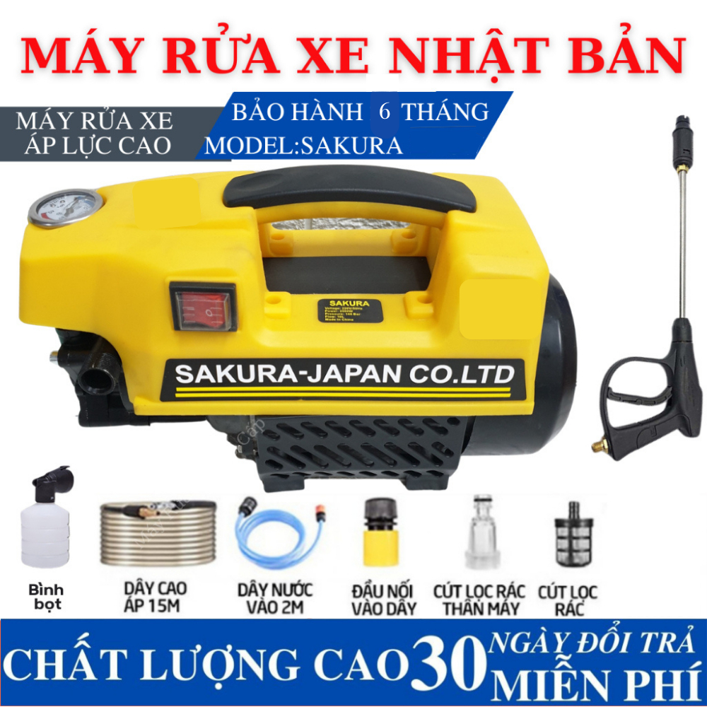Máy rửa xe SAKURA - ASK9093 Áp lực cao - Máy rửa xe mini gia đình nhỏ gọn, tiện lợi, phụ kiện đầy đủ