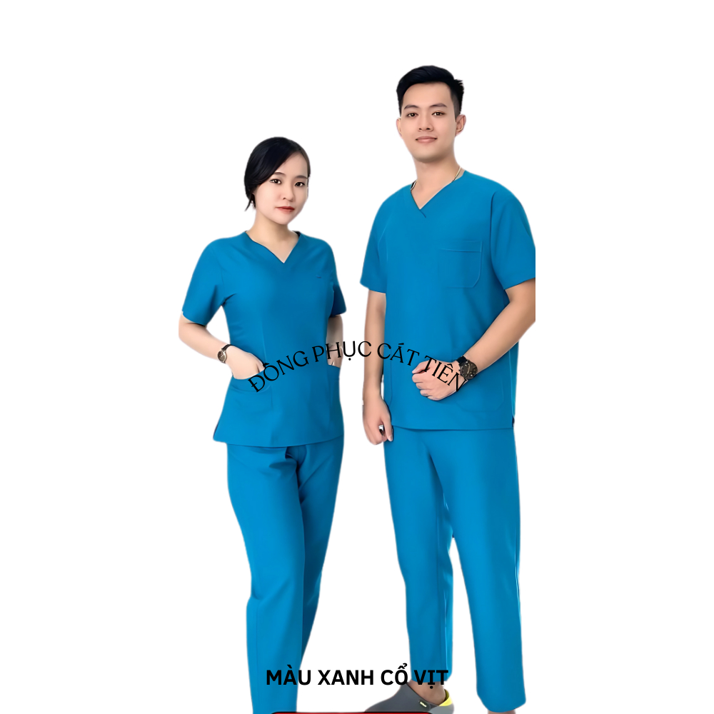 Bộ Scrubs Cotton Cao Cấp Cổ Tim nhiều Màu spa, Y Tế, Bệnh Viện - co giãn- thoáng mát