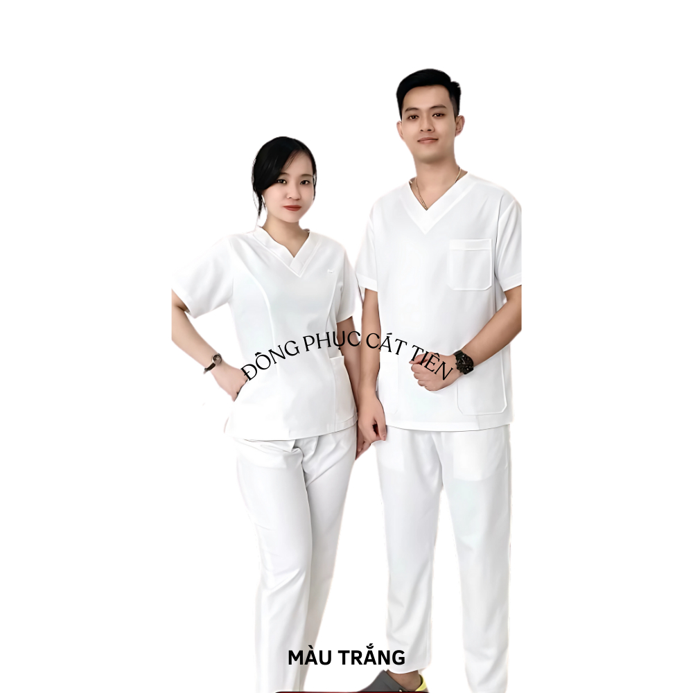 Bộ Scrubs Cotton Cao Cấp Cổ Tim nhiều Màu spa, Y Tế, Bệnh Viện - co giãn- thoáng mát