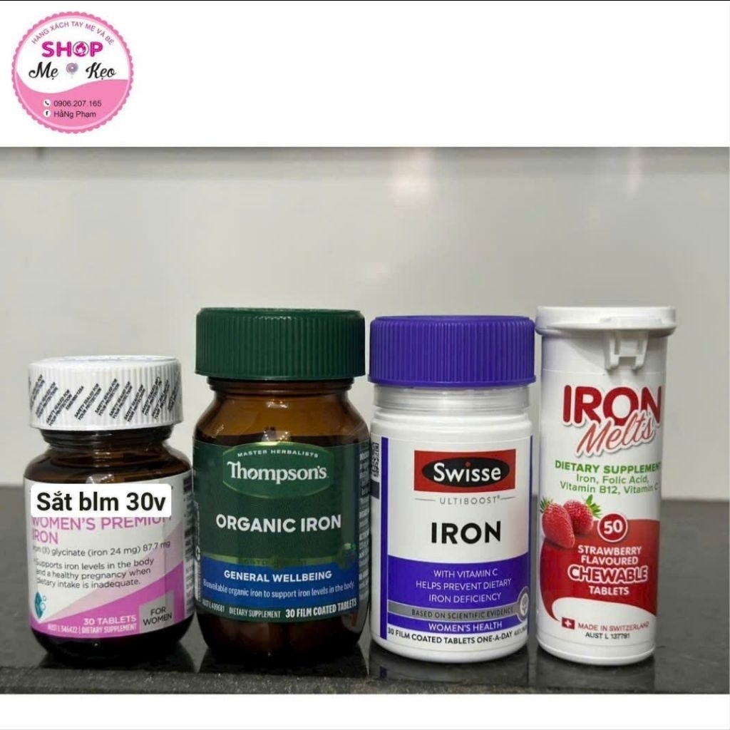 Viên uống sắt hữu cơ, sắt swisse ultiboost iron với vitamin c, tảo xoắn 30 viên úc phòng thiếu máu không gây táo bón cho