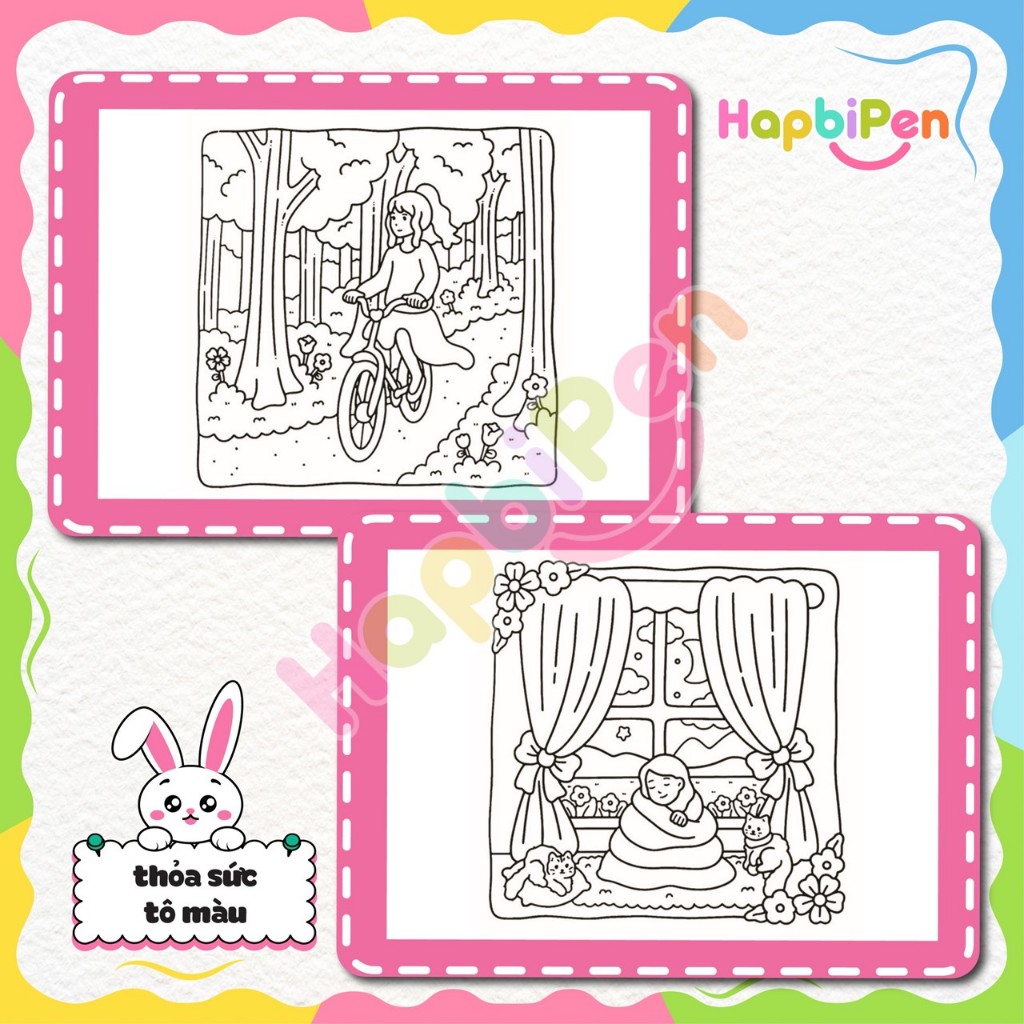 Tranh tô màu Cozy cho bé, Tranh vẽ thư giãn Kawai Moments of Calm 39 tờ rời A4 A5 COZY10