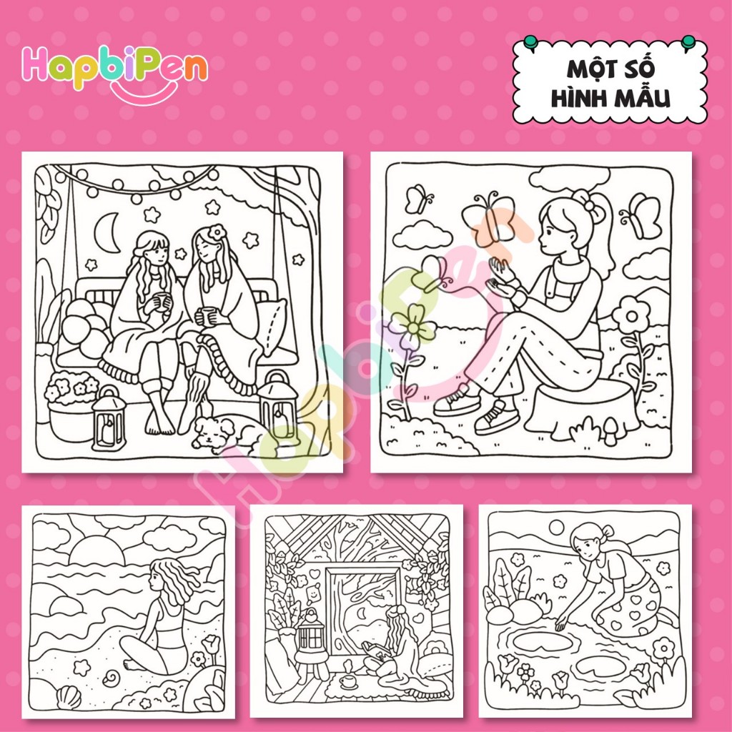 Tranh tô màu Cozy cho bé, Tranh vẽ thư giãn Kawai Moments of Calm 39 tờ rời A4 A5 COZY10
