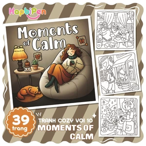 Tranh tô màu Cozy cho bé, Tranh vẽ thư giãn Kawai Moments of Calm 39 tờ rời A4 A5 COZY10