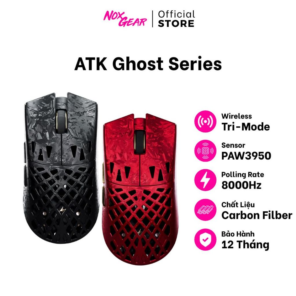 Chuột Gaming ATK GHOST Ultimate Carbon Fiber Siêu Nhẹ - Chính Hãng