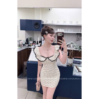 Đầm body chấm bi nữ cổ bèo dáng ngắn diện chơi hè xinh a35