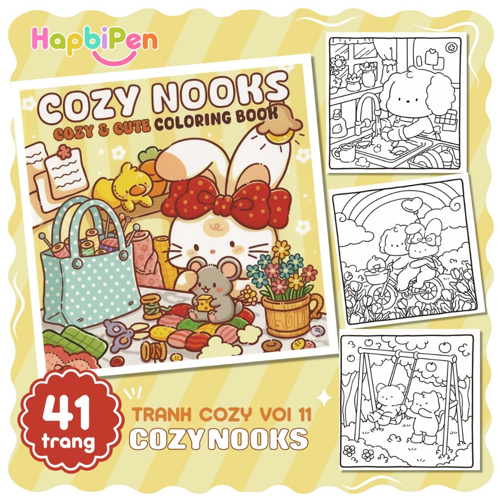 Bộ tranh tô màu cho bé với 41 trang chủ đề Cozy Nooks phong cách Kawaii dễ thương Vol 11