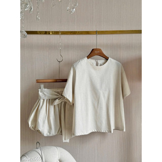 Set Linen Áo Cộc Mix Quần Bồng Nơ Chuẩn Linh Hoàng