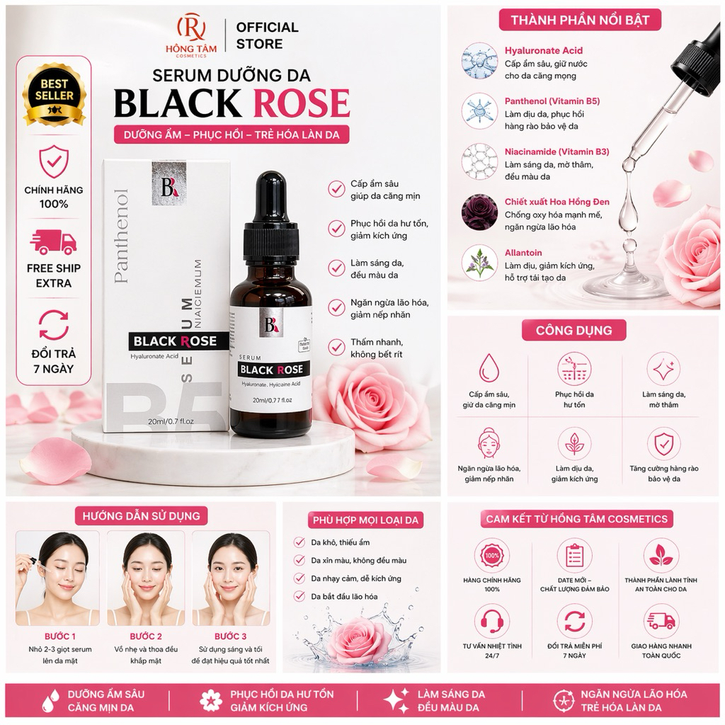 Serum Black Rose Mul Rose Chính Hãng Hồng Tâm Cấp Ẩm Sáng Mịn Da