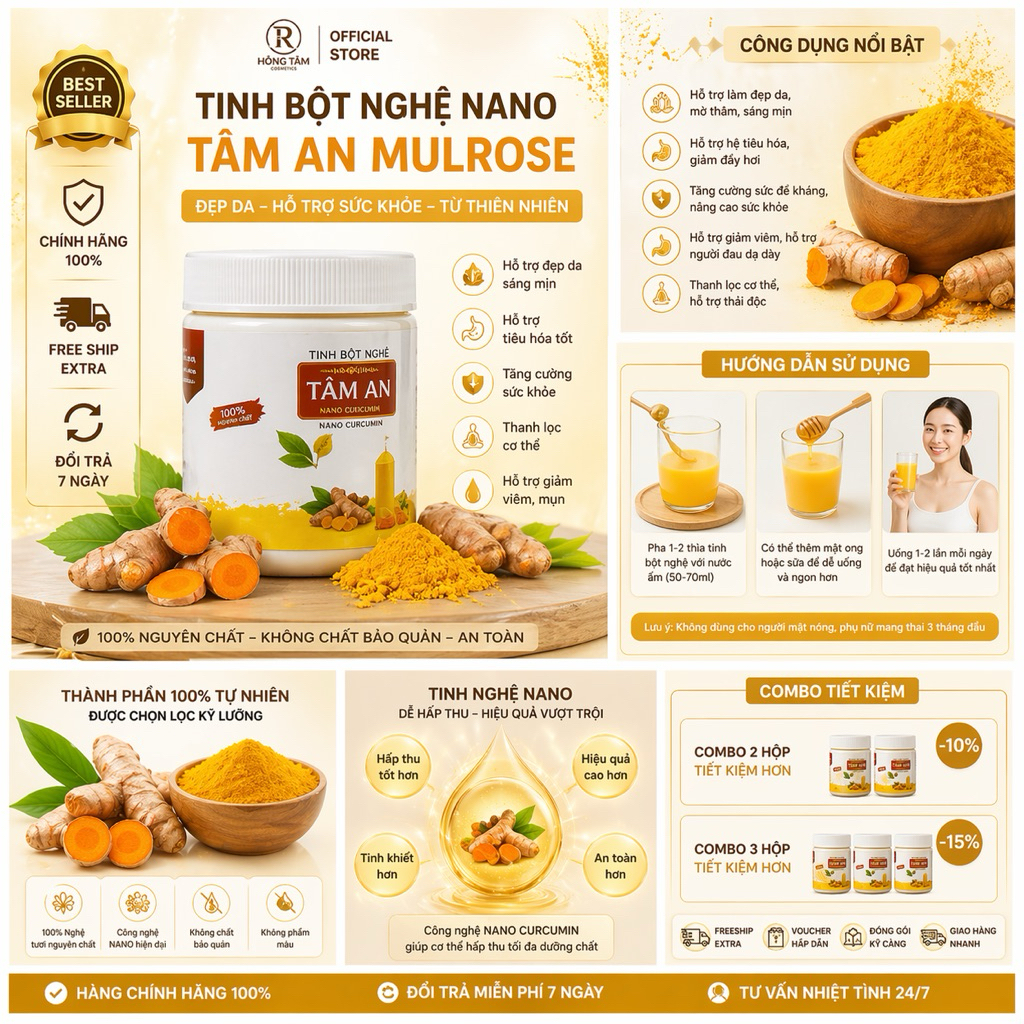 Tinh Bột Nghệ Nano Tâm An Mul Rose Chính Hãng Hồng Tâm Dễ Sử Dụng