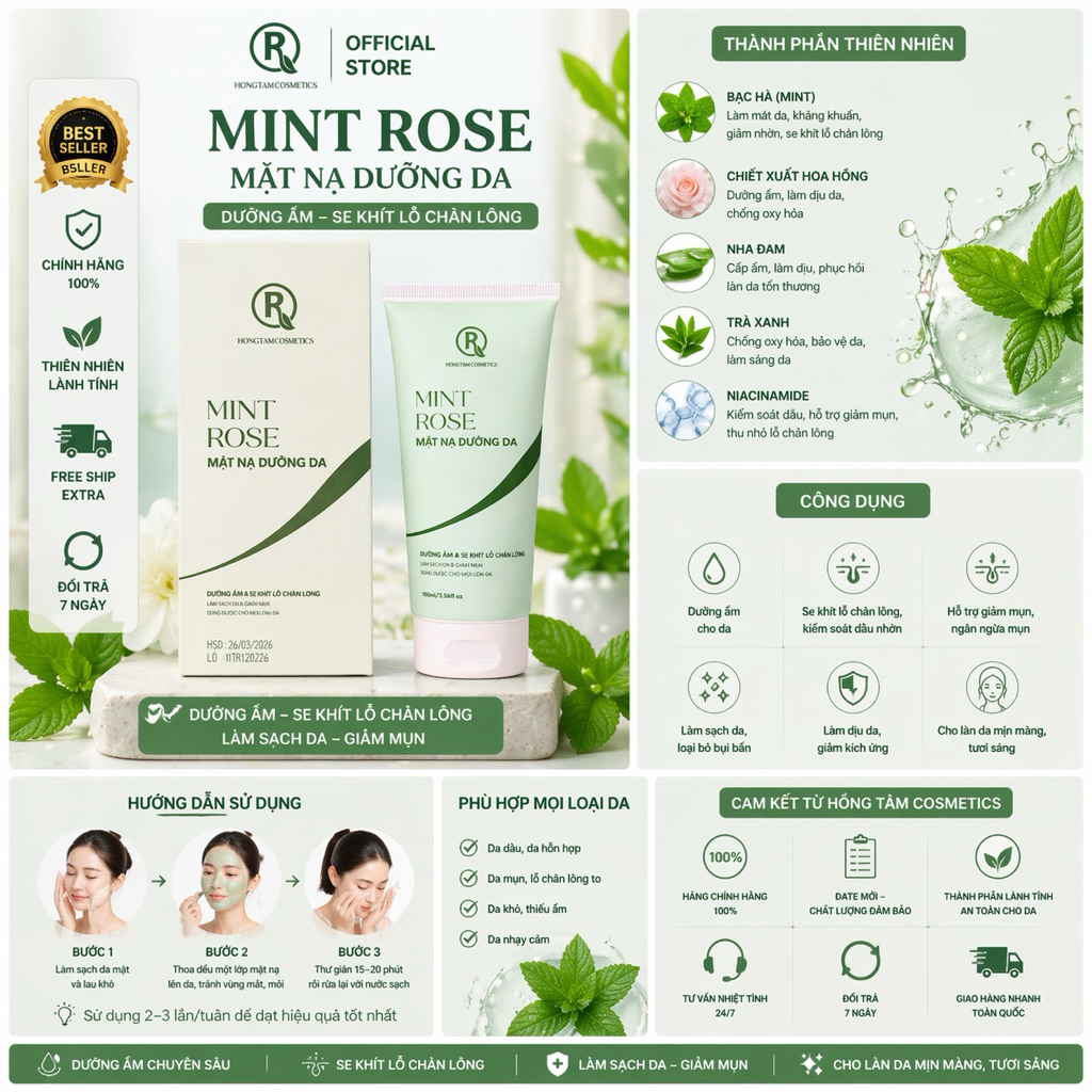 Mặt Nạ Gel Mint Rose Mul Rose Chính Hãng Cấp Ẩm Dịu Mát Da 100g