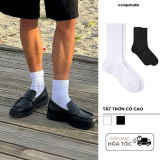 Tất Vớ Trơn Cổ Cao Phối Giày Tây, Sneaker Cotton Dệt Kim Dày Dặn, Khử Khuẩn, Không Logo -CCROPSTUDIO