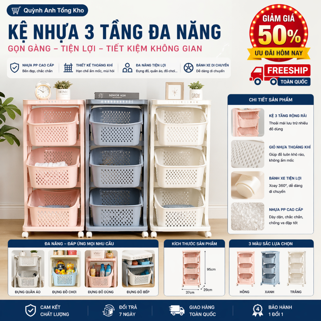 Kệ Đựng Đồ Đa Năng Rổ Kệ Nhựa 4 Tầng Có Bánh Xe Cao Cấp Đa Năng Tiện ...