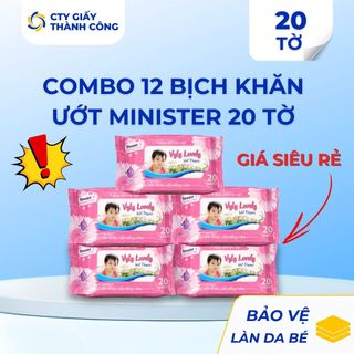 Combo 12 Bịch Khăn Ướt Minister 20 Tờ Tiện Lợi, Mềm Mại Cho Làn Da Bé - Cty Giấy Thành Công