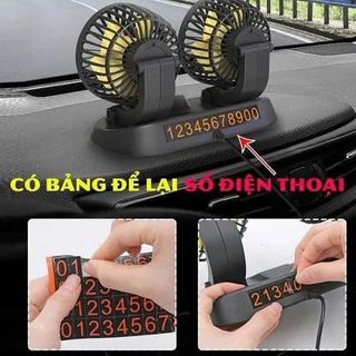 Quạt Đôi Mini Dùng Trên Ô Tô Kèm Bảng Số Điện Thoại Xoay 360 Độ, Nguồn Điện 5V, 12V, 24V USB, Tẩu